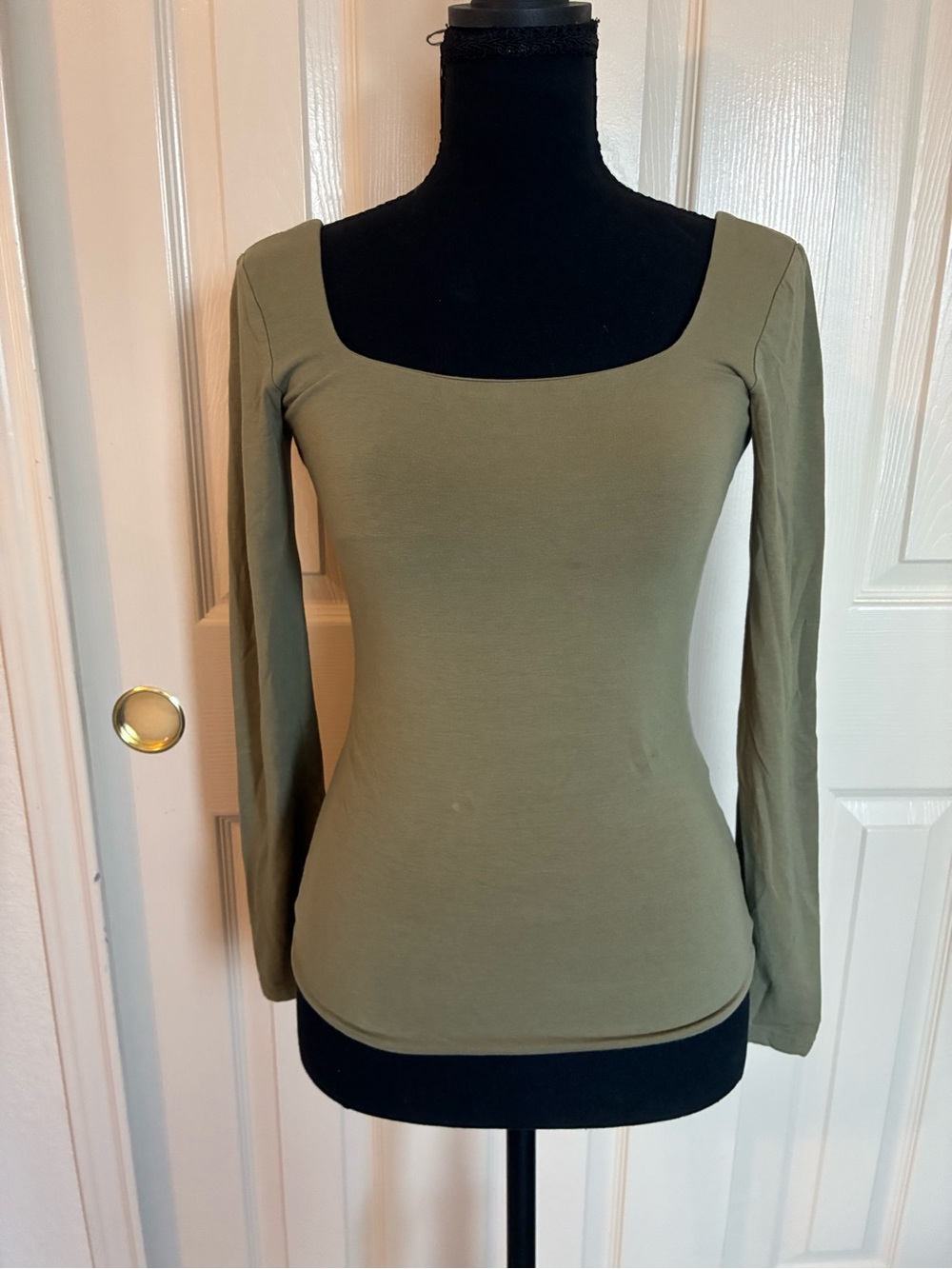 Banana Republic Olive Green Square Neck Long Sleeve Top